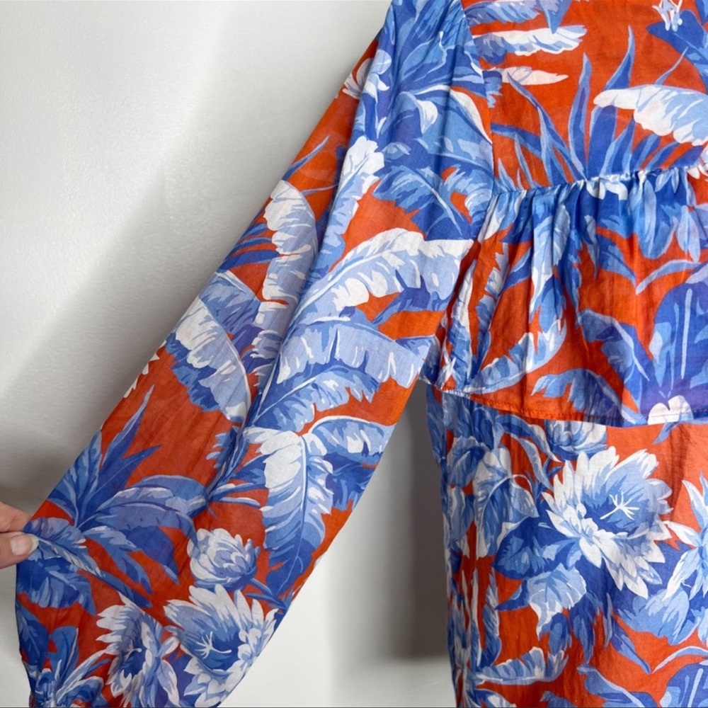 J.CREW Ratti Rio Ruffle Bust Floral Blouse Red Blue Size XS - Picture 8 of 8